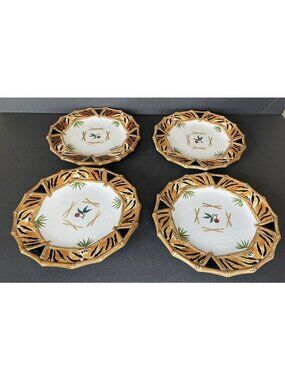 Set of 4 ZRIKE BAMBOO FOREST Hand painted 8" Plates Terri Beavers